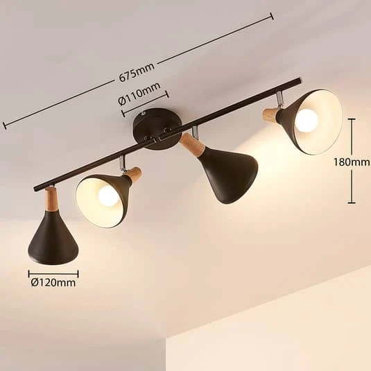 B-Ware Lindby Deckenleuchte Lampe Arina Schwarz Metall Holz 4 flammig Wohnzimmer Esszim