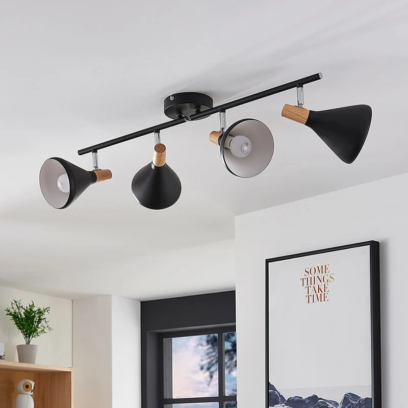 B-Ware Lindby Deckenleuchte Lampe Arina Schwarz Metall Holz 4 flammig Wohnzimmer Esszim