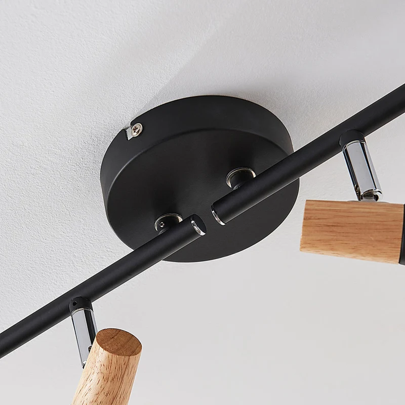 B-Ware Lindby Deckenleuchte Lampe Arina Schwarz Metall Holz 4 flammig Wohnzimmer Esszim