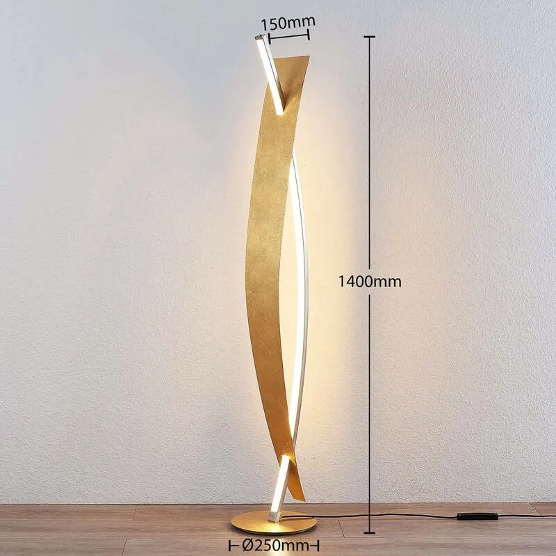 B-Ware Lucande Stehleuchte Lampe Marija LED dimmbar goldfarben 140cm warmweiß 3000K