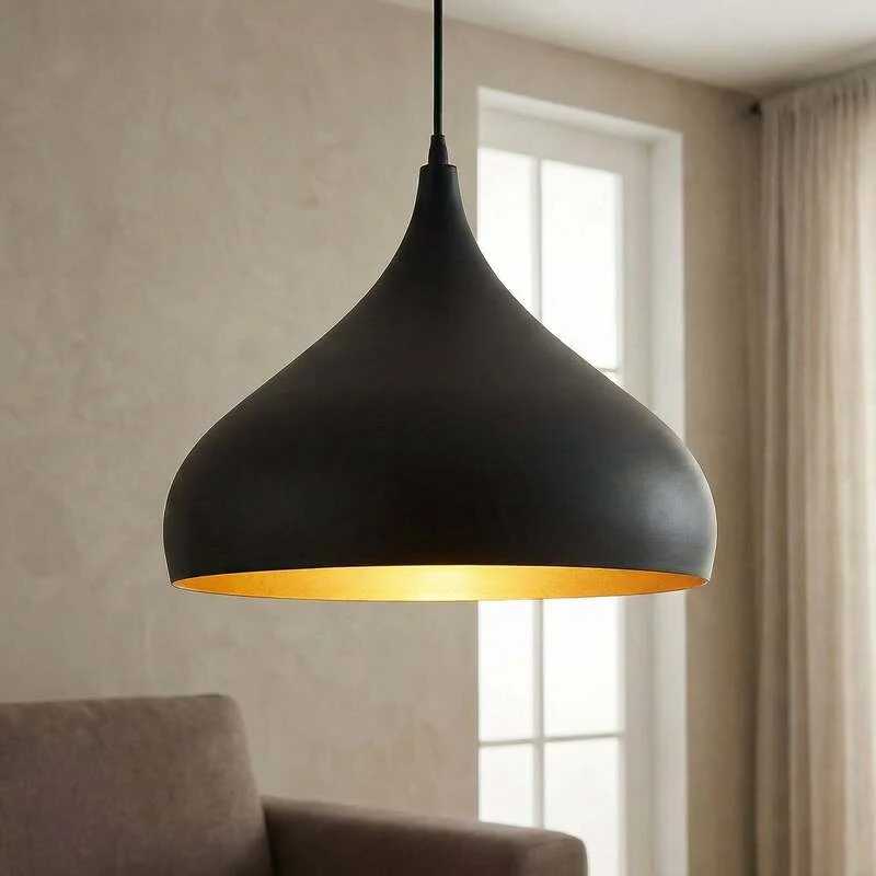 B-Ware Lindby Hängelampe Hängeleuchte Ritana LED Pendelleuchte Lampe schwarz-gold Ø31cm