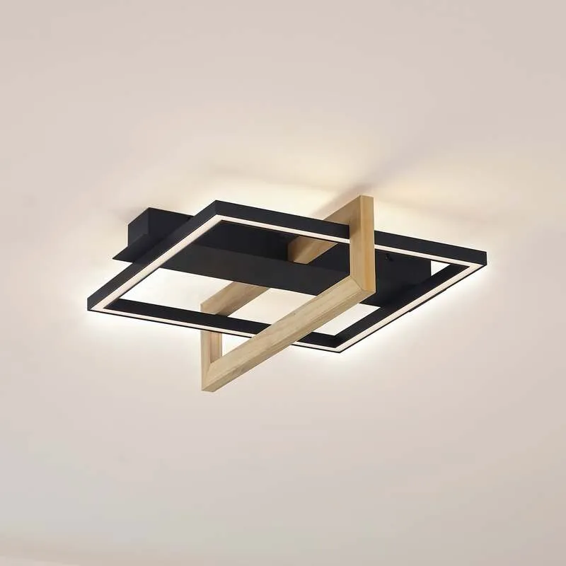 B-Ware Lindby Deckenleuchte Lampe Led Schwarz Holz Aluminium Kunststoff Holamu 46cm542