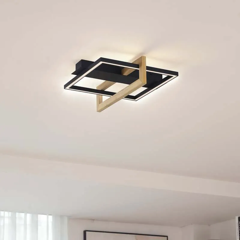 B-Ware Lindby Deckenleuchte Lampe Led Schwarz Holz Aluminium Kunststoff Holamu 46cm542