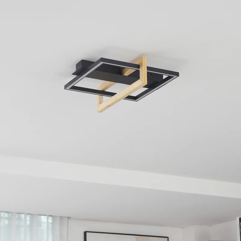 B-Ware Lindby Deckenleuchte Lampe Led Schwarz Holz Aluminium Kunststoff Holamu 46cm542
