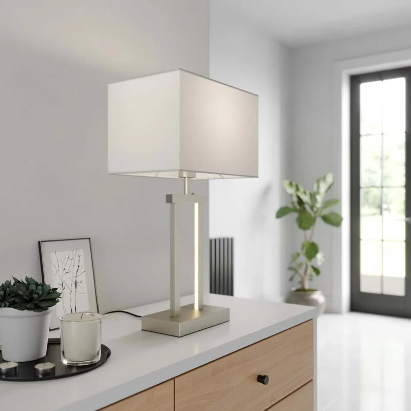 B-Ware Lindby Tischleuchte Lampe Sigurd LED dimmbar weiß nickel 54cm Höhe 32cm Breite