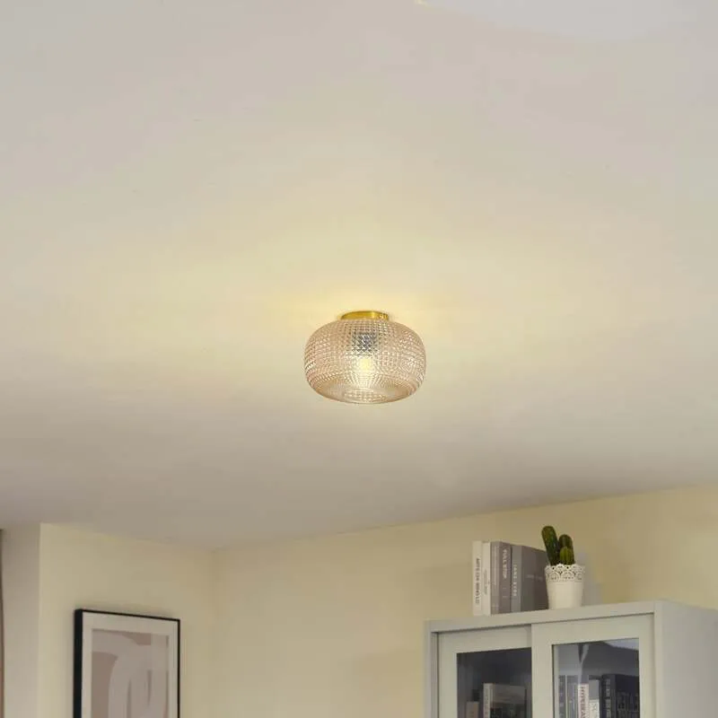 B-Ware Lindby Deckenleuchte Hildur Ø 25 cm amber Glas dimmbar E27 IP20