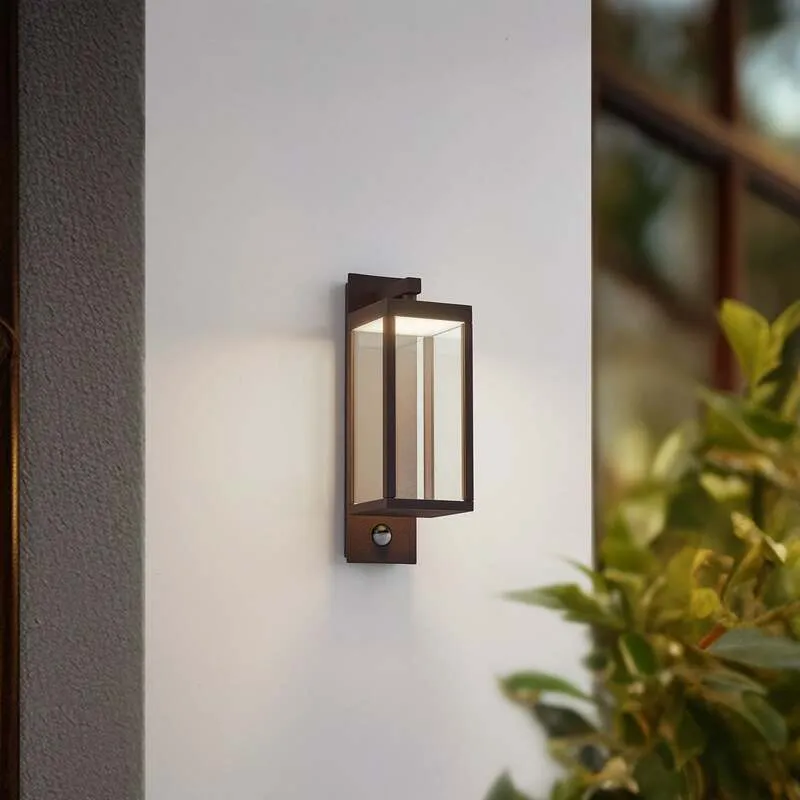 B-Ware Lucande Wandleuchte Außenlampe Ferdinand LED Sensor Bewegungsmelder braun rostfa