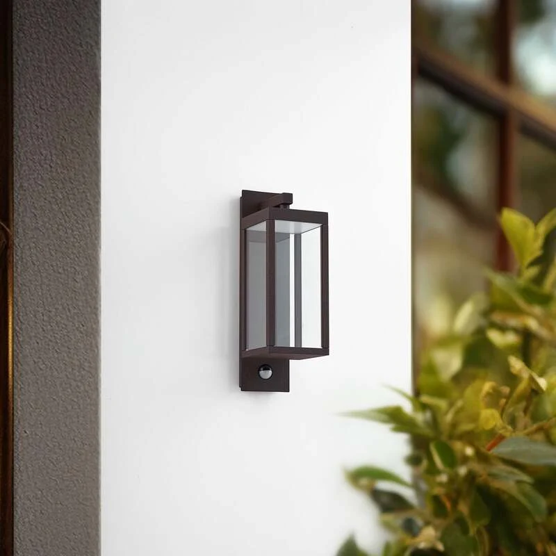 B-Ware Lucande Wandleuchte Außenlampe Ferdinand LED Sensor Bewegungsmelder braun rostfa