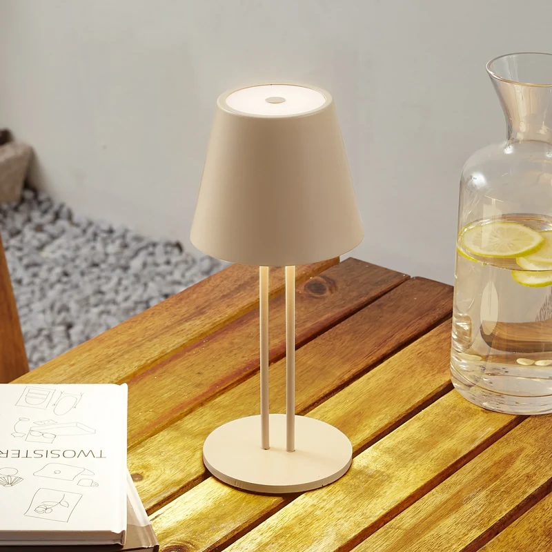 B-Ware Lindby Tischleuchte Akkuleuchte LED Janea beige Metall Kunststoff Akku Touchdim