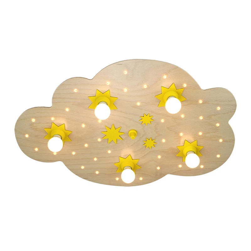 B-Ware ELOBRA Deckenleuchte Sternenwolke LED Lampe dimmbar Holz buche natur 75x50cm
