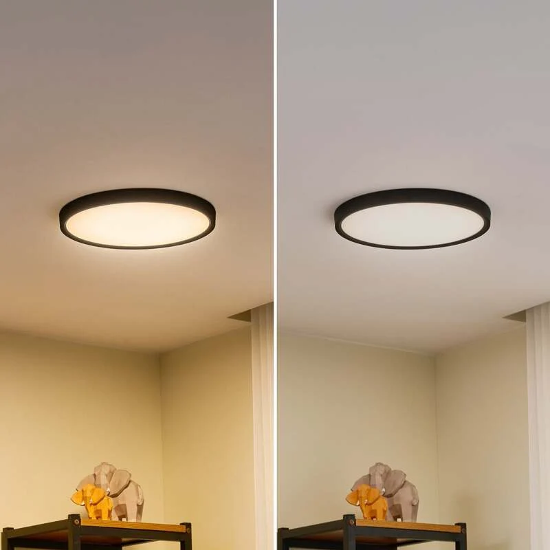 B-Ware Lindby LED-Deckenleuchte Pravin dimmbar Ø 30 cm mattschwarz warmweiß 17 W