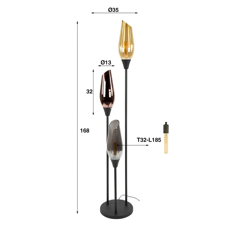 B-Ware Stehlampe Mixture 168cm 3-flammig Lampe Leuchte bunt transparent schwarz Glas