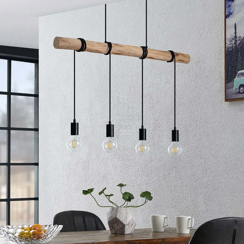 B-Ware Lindby Hängeleuchte Ferris 4-flammig LED Pendelleuchte Lampe Holz schwarz 90cm
