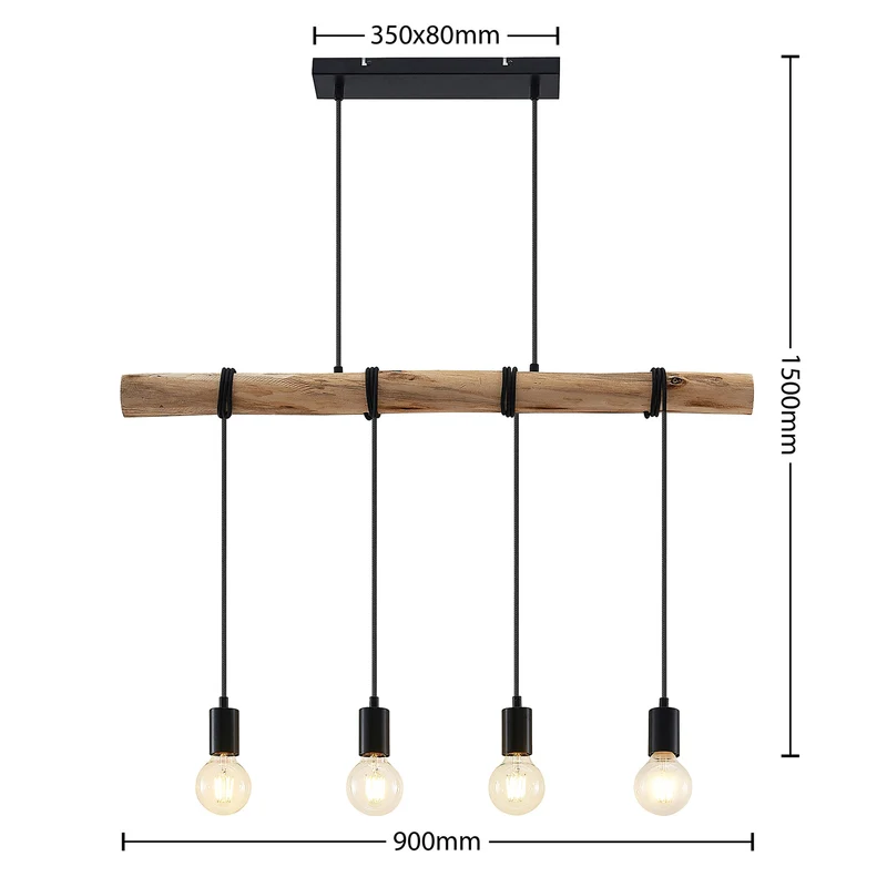 B-Ware Lindby Hängeleuchte Ferris 4-flammig LED Pendelleuchte Lampe Holz schwarz 90cm