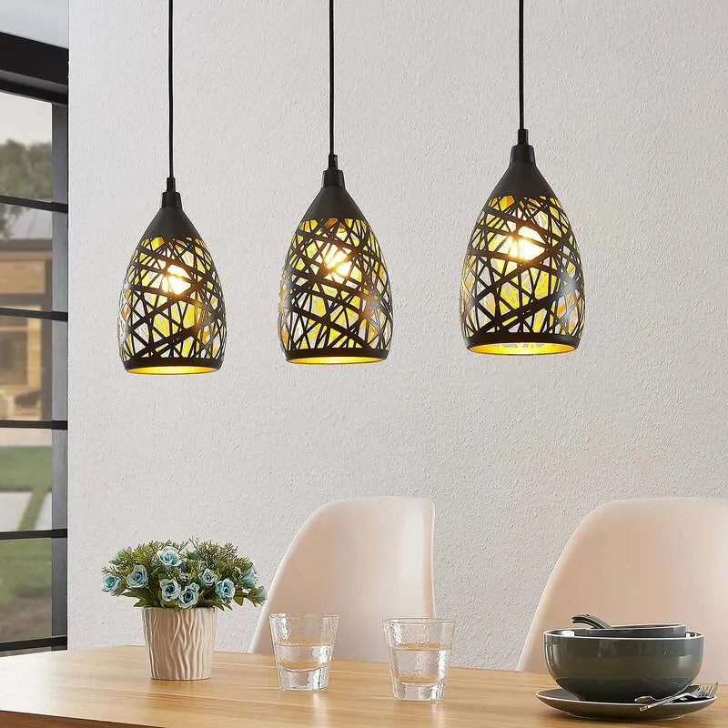 B-Ware Lindby Pendelleuchte Hängeleuchte Marcello LED Lampe dimmbar schwarz-gold 75cm