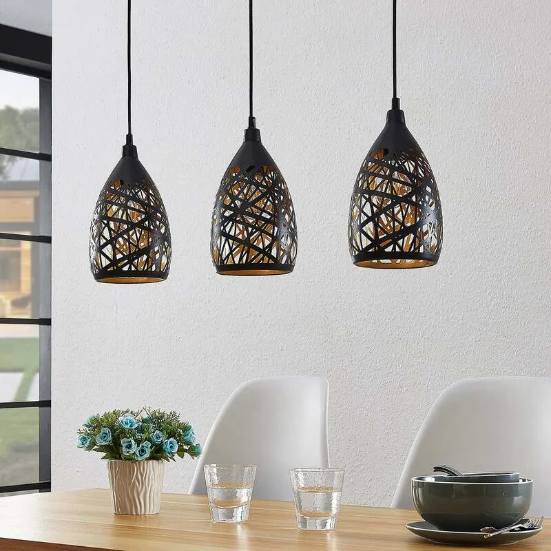B-Ware Lindby Pendelleuchte Hängeleuchte Marcello LED Lampe dimmbar schwarz-gold 75cm