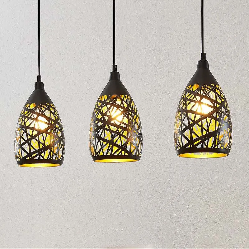 B-Ware Lindby Pendelleuchte Hängeleuchte Marcello LED Lampe dimmbar schwarz-gold 75cm