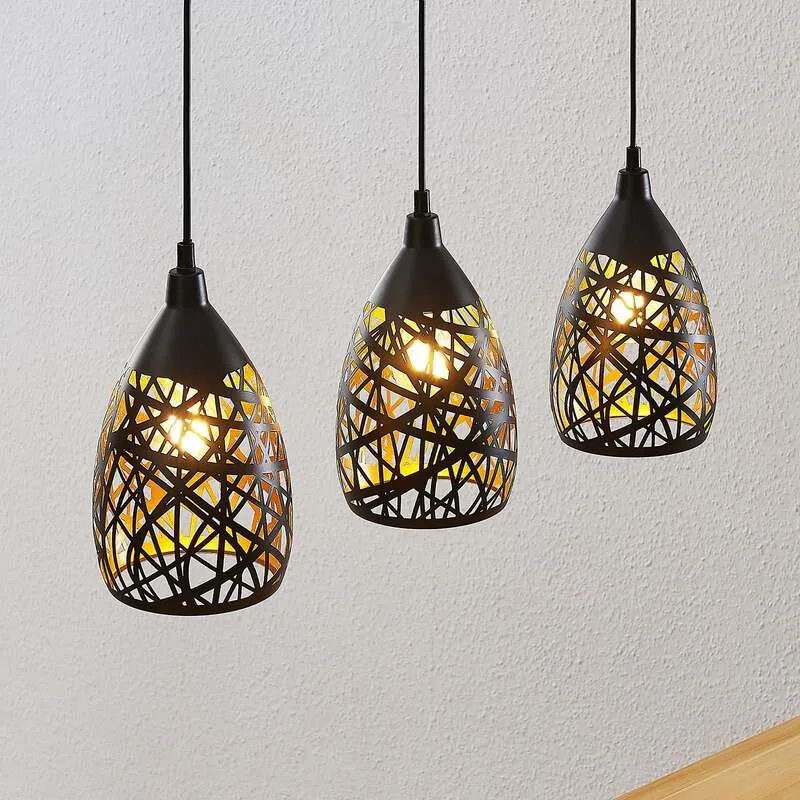 B-Ware Lindby Pendelleuchte Hängeleuchte Marcello LED Lampe dimmbar schwarz-gold 75cm