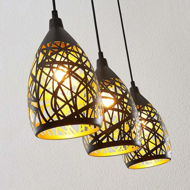 B-Ware Lindby Pendelleuchte Hängeleuchte Marcello LED Lampe dimmbar schwarz-gold 75cm