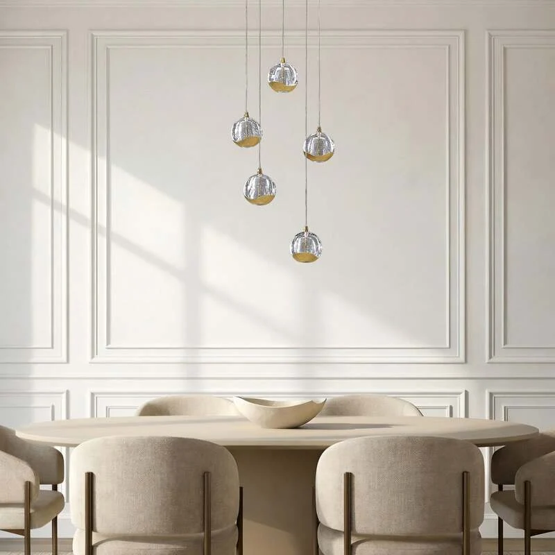 B-Ware Lucande Pendelleuchte Hängeleuchte Hayley LED Lampe 5-flg Blasenstruktur gold