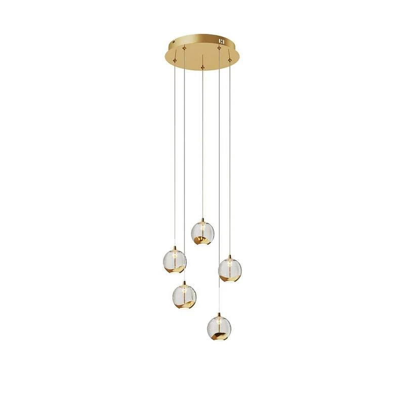 B-Ware Lucande Pendelleuchte Hängeleuchte Hayley LED Lampe 5-flg Blasenstruktur gold