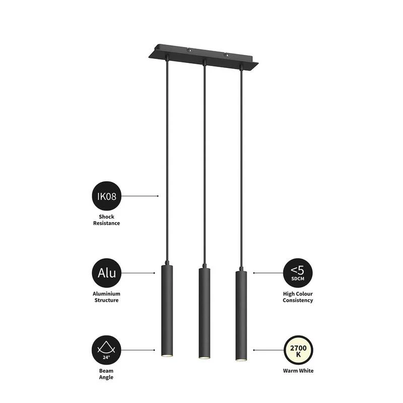 B-Ware Arcchio Pendelleuchte Hängelampe LED Franka schwarz Aluminium lang