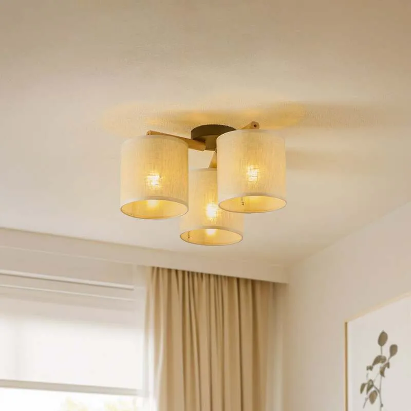 B-Ware TK Lighting Deckenlampe Lampe Synonym Deva Textil Baumwolle Holz beige schwarz