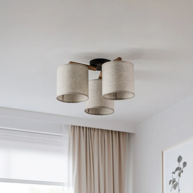 B-Ware TK Lighting Deckenlampe Lampe Synonym Deva Textil Baumwolle Holz beige schwarz