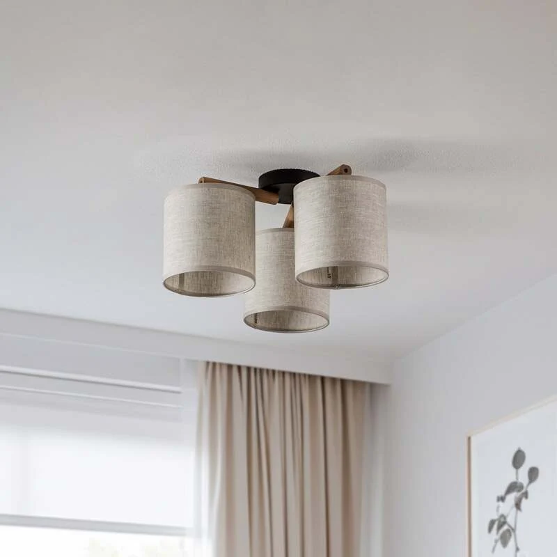B-Ware TK Lighting Deckenlampe Lampe Synonym Deva Textil Baumwolle Holz beige schwarz
