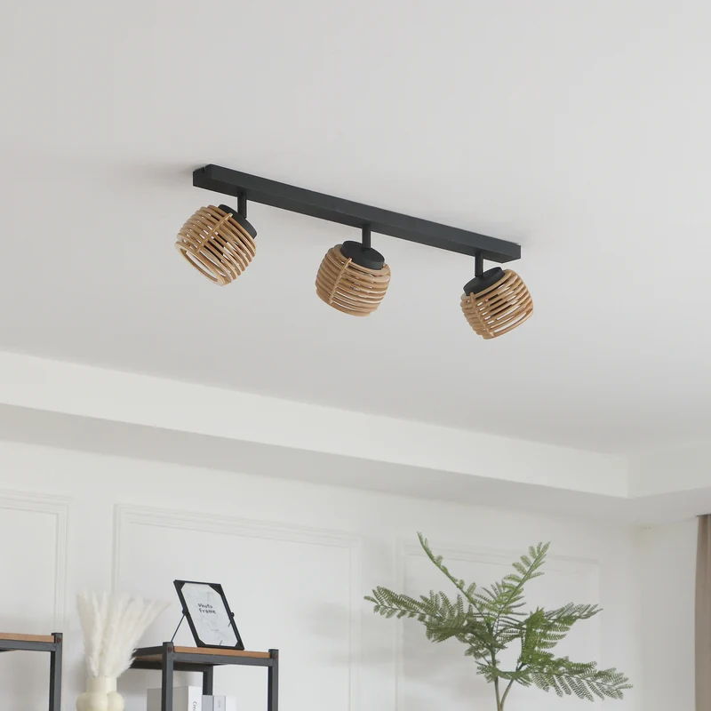 B-Ware Lindby Deckenleuchte Ediz, 3-flammig GU10 Holz 73 cm lang Deckenlampe Lampe Spot