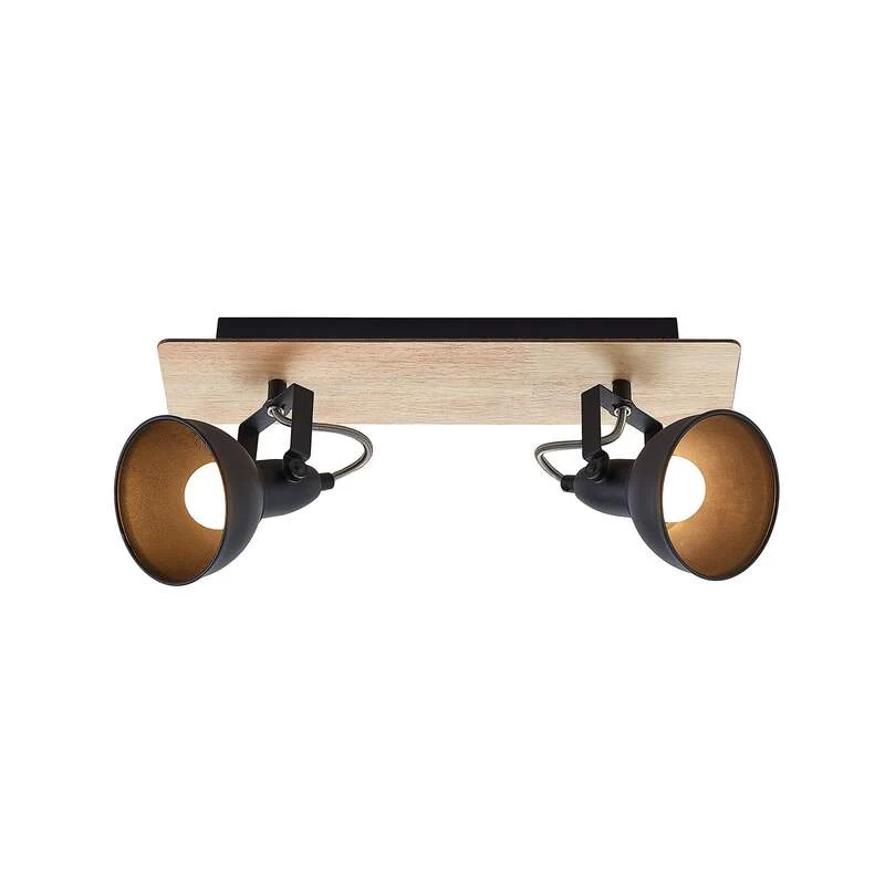 B-Ware Lindby Deckenlampe Aylis LED Lampe Leuchte dimmbar schwarz Holz 40cm 2-flg