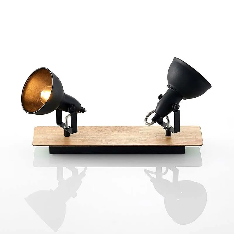 B-Ware Lindby Deckenlampe Aylis LED Lampe Leuchte dimmbar schwarz Holz 40cm 2-flg