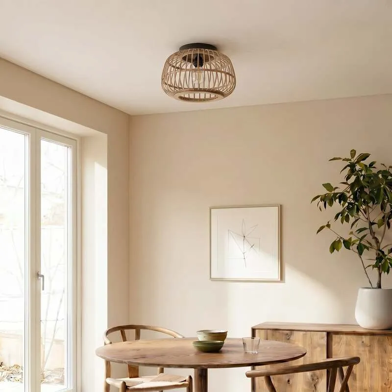 B-Ware Lindby Deckenleuchte Bominio LED Lampe Rattan schwarz matt Ø40cm dimmbar 24,5cm
