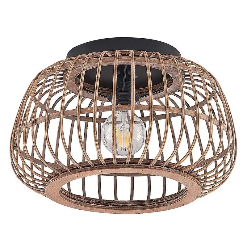 B-Ware Lindby Deckenleuchte Bominio LED Lampe Rattan schwarz matt Ø40cm dimmbar 24,5cm