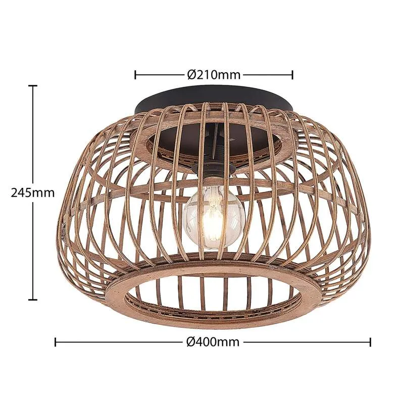 B-Ware Lindby Deckenleuchte Bominio LED Lampe Rattan schwarz matt Ø40cm dimmbar 24,5cm