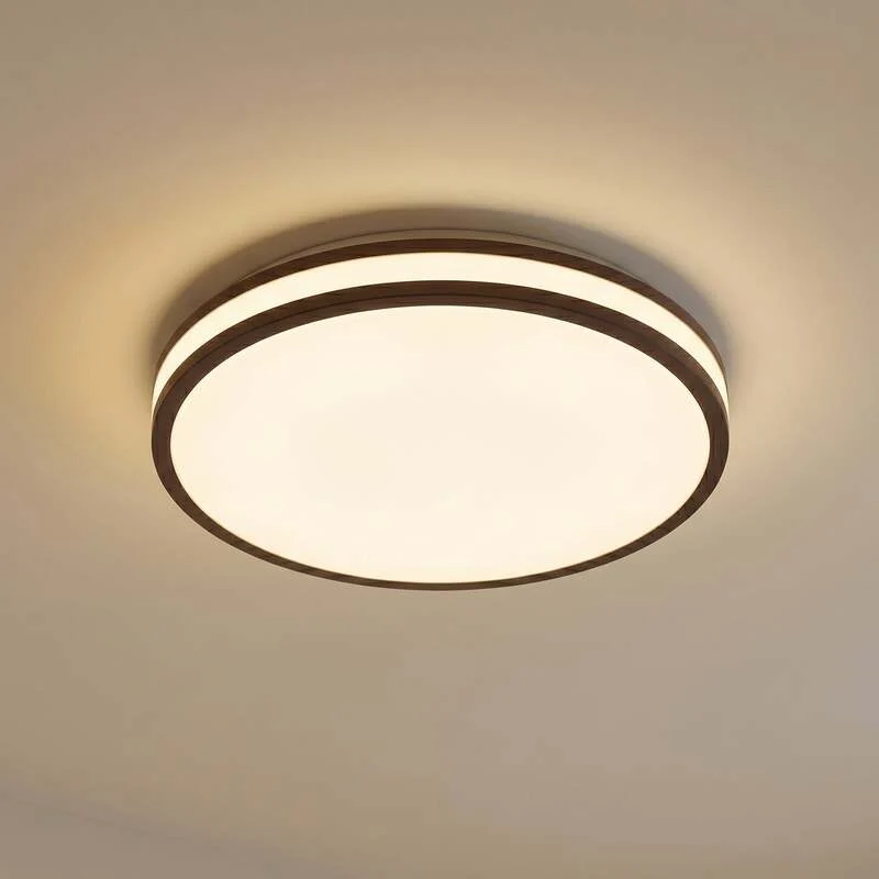 B-Ware Lindby Deckenleuchte Emiva LED Lampe Leuchte Holz dunkel Ø40cm CCT 3000K-6500K