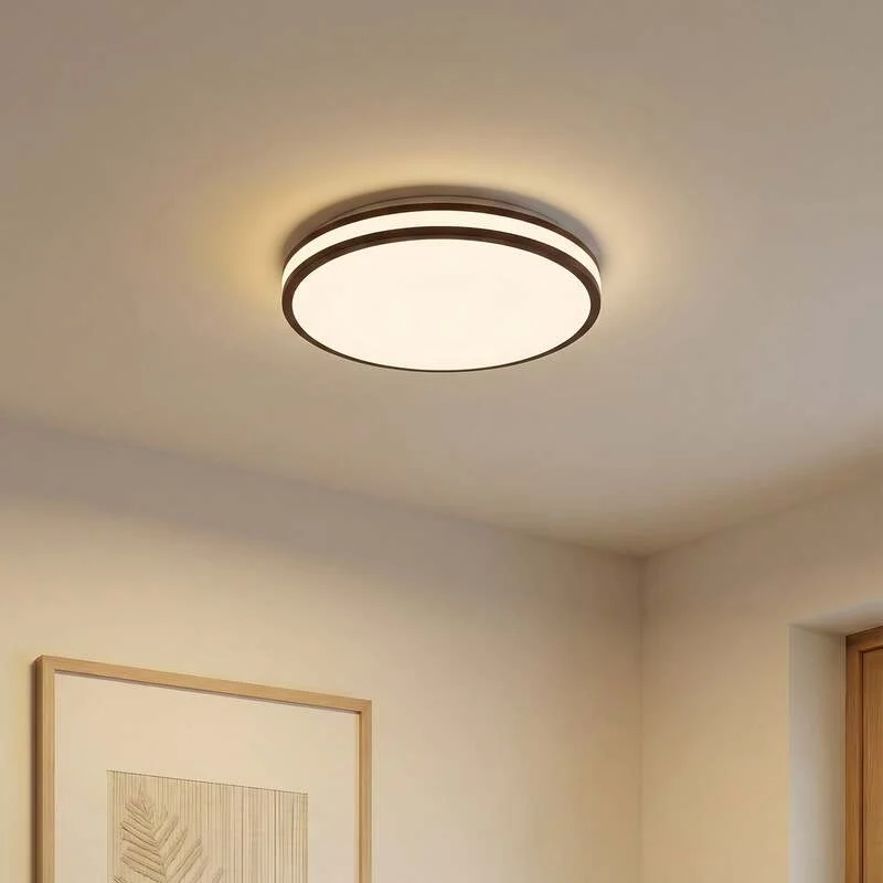 B-Ware Lindby Deckenleuchte Emiva LED Lampe Leuchte Holz dunkel Ø40cm CCT 3000K-6500K