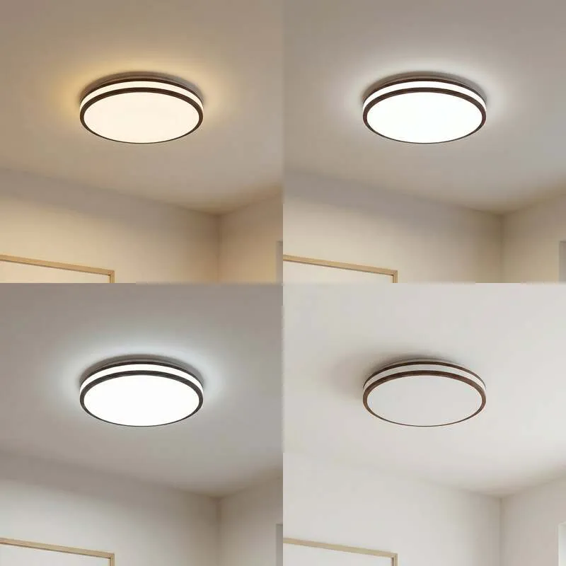 B-Ware Lindby Deckenleuchte Emiva LED Lampe Leuchte Holz dunkel Ø40cm CCT 3000K-6500K