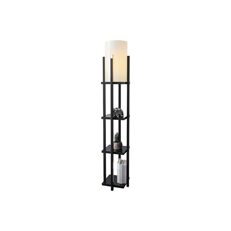 B-Ware Opviq Stehlampe 8111 schwarz Ablage Stoffschirm weiß Stehleuchte Lampe Leuchte