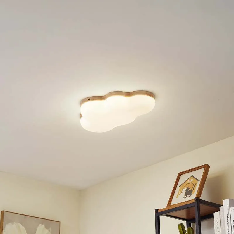 B-Ware Lindby Deckenleuchte Lampe LED Wolke Pilvi Kunststoff weiß Holz 50 cm Lieferumfa