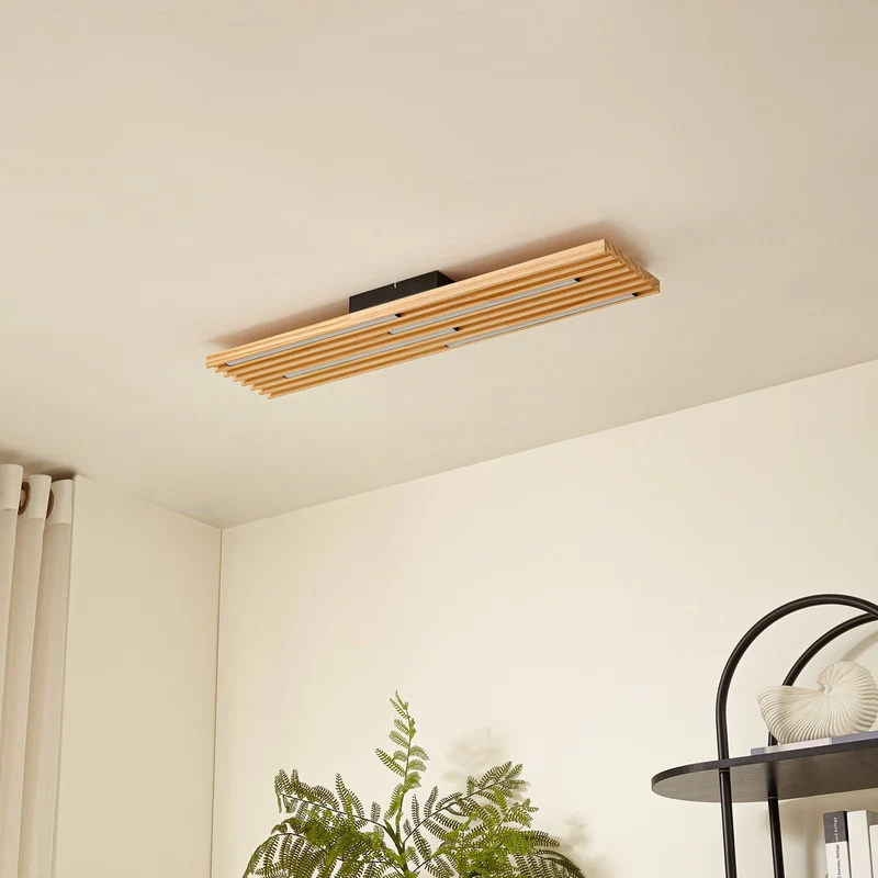 B-Ware Lindby LED-Deckenleuchte Leuchte Madero LED Kiefernholz 90cm x 20cm Holz 3000 K