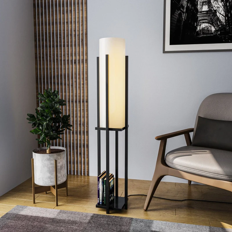 B-Ware Opviq Stehlampe Stehleuchte Lampe 8125 schwarz weiß Metall Canvas Höhe 130 cm