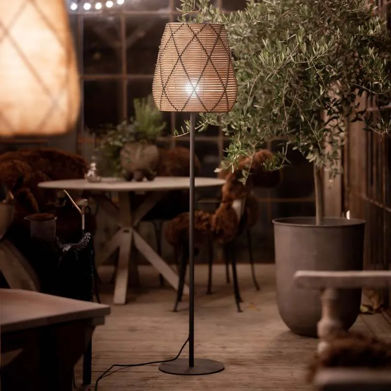 B-Ware PR Home Terrassenlampe Agnar Lollo LED Gartenlampe Rattanoptik grau 154cm