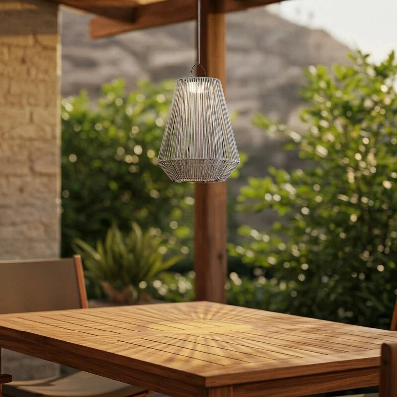 B-Ware Lindby Solar Hängelampe Hängeleuchte Austas LED dimmbar grau IP54 40 cm USB