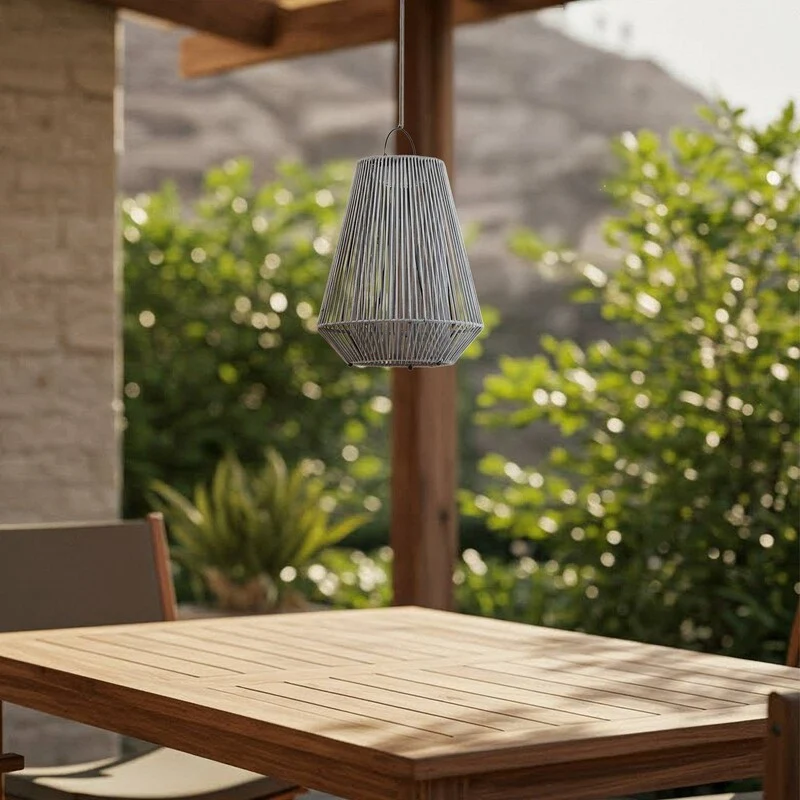 B-Ware Lindby Solar Hängelampe Hängeleuchte Austas LED dimmbar grau IP54 40 cm USB