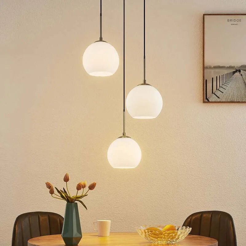 B-Ware Lindby Hängelampe Hängeleuchte Jurian LED Pendelleuchte dimmbar nickel opal