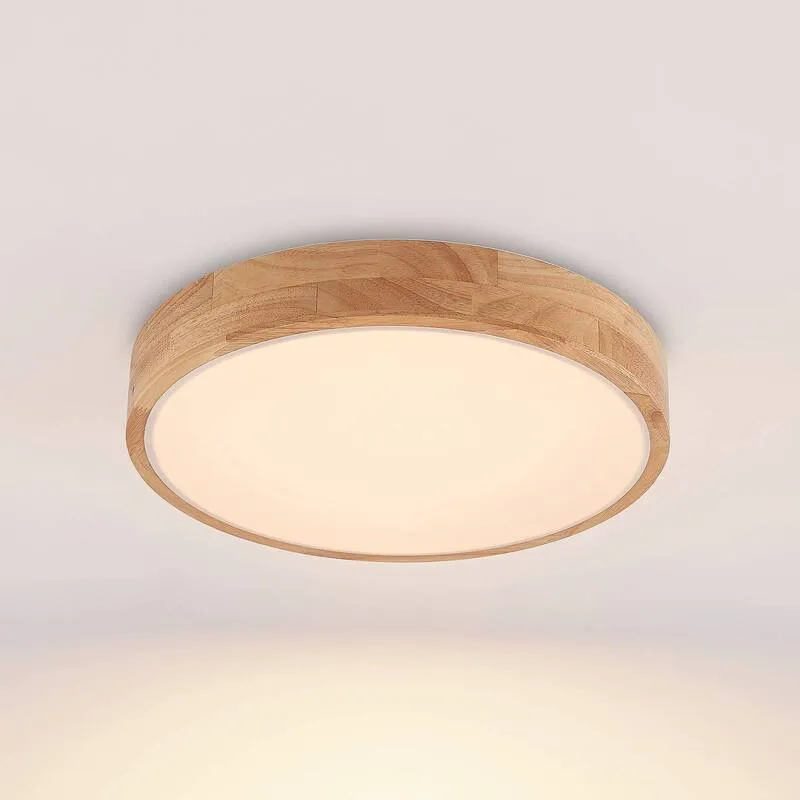 B-Ware Lindby Deckenleuchte Holz/Weiß Milada LED Lampe dimmbar CCT Fernbedienung 40cm