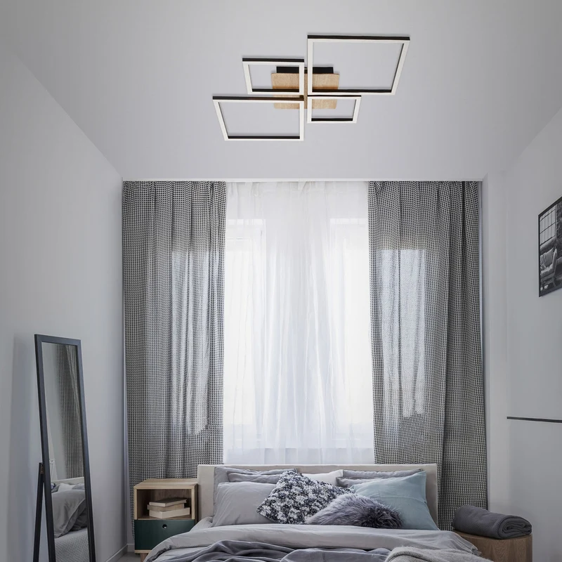 B-Ware Briloner Deckenleuchte Frame LED Lampe dimmbar Holz schwarz 4-flammig 75x47cm