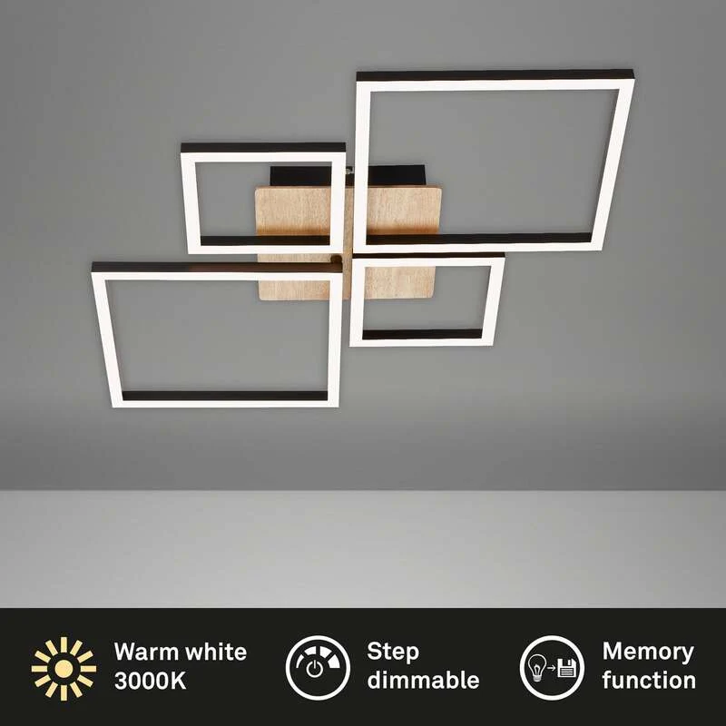 B-Ware Briloner Deckenleuchte Frame LED Lampe dimmbar Holz schwarz 4-flammig 75x47cm
