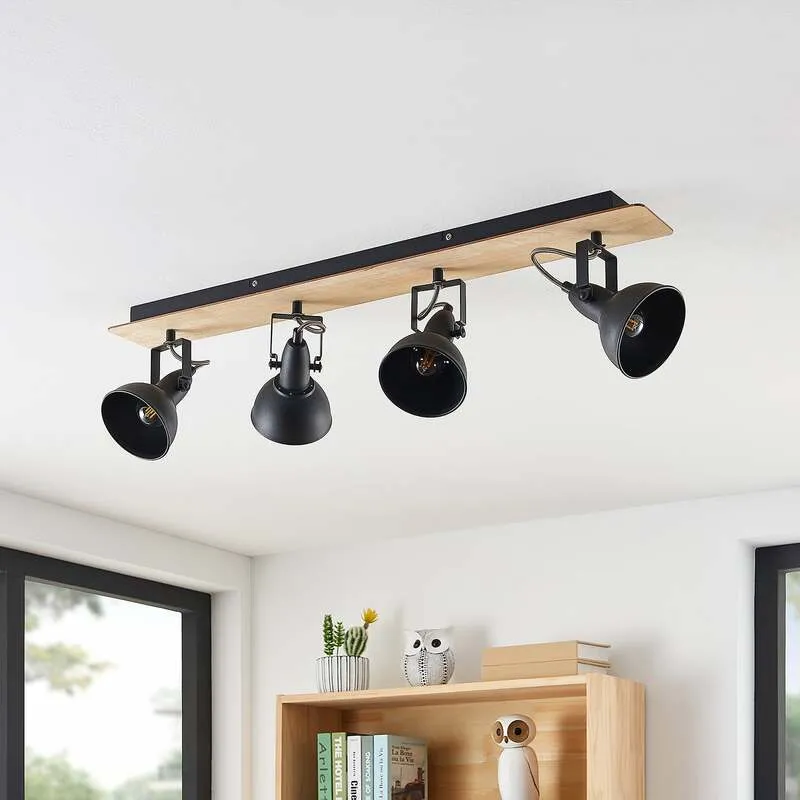 B-Ware Lindby Deckenlampe Hängeleuchte Aylis LED Lampe dimmbar schwarz Holz 82cm